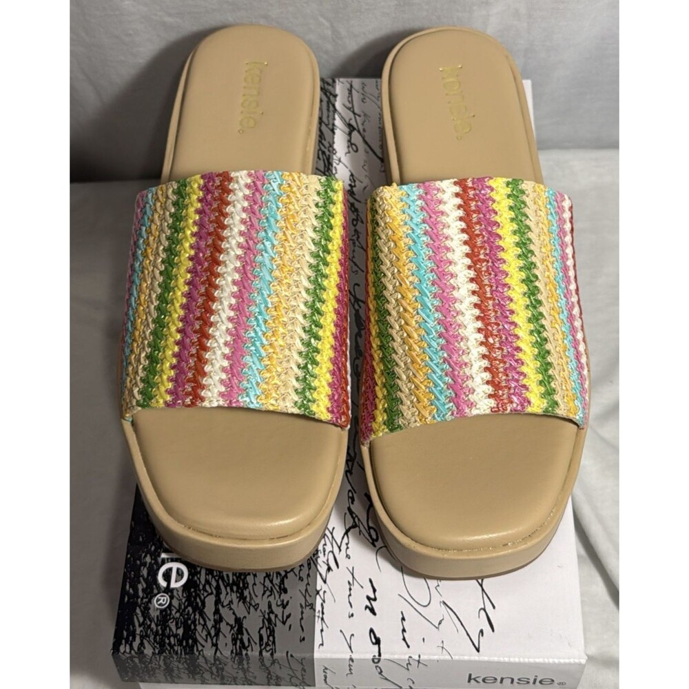 NEW NIB Kensie Carla Platform Slide Sandals Striped Womens Size 9.5 Shoes